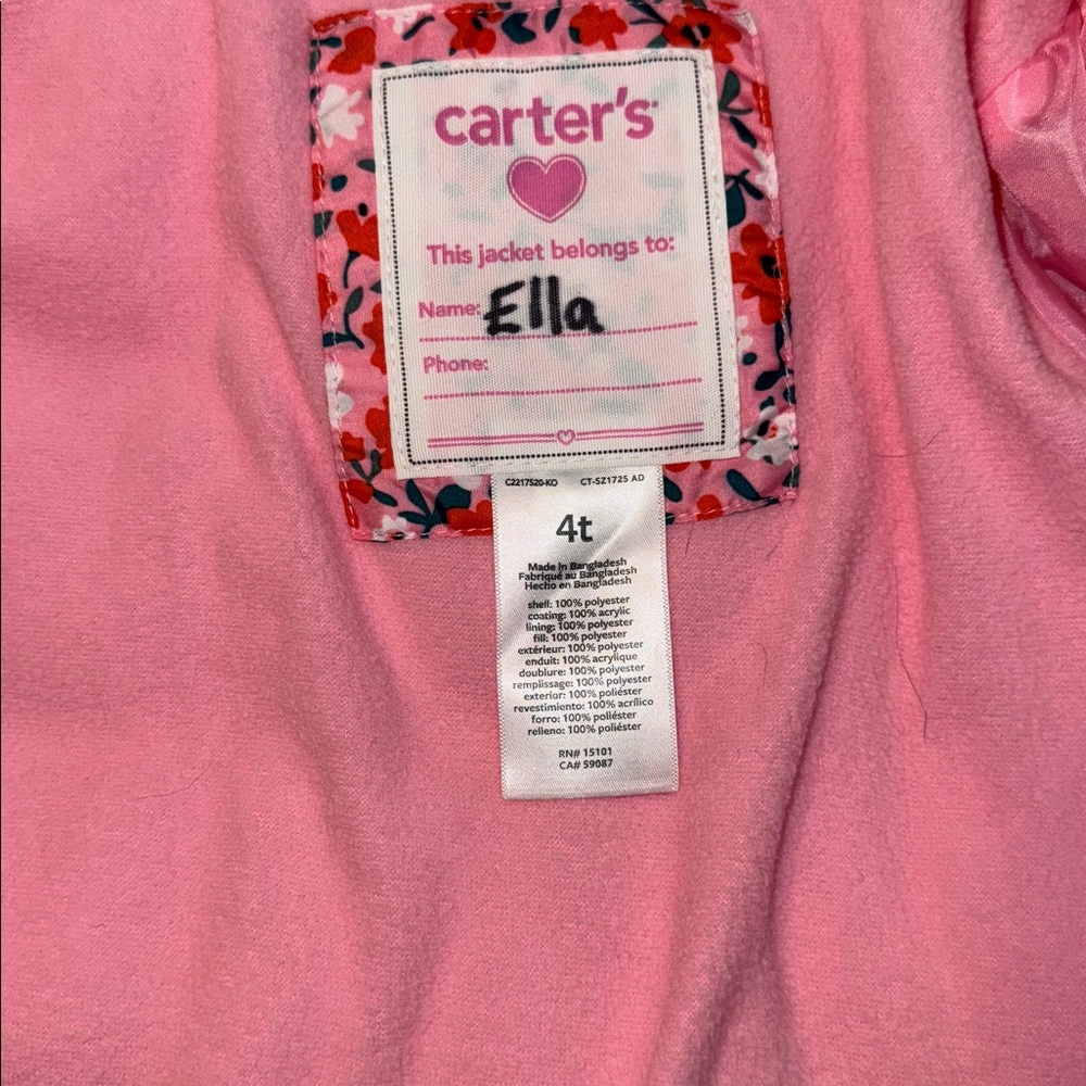 Carter's Pink Floral Winter Jacket - Picture 3 of 5